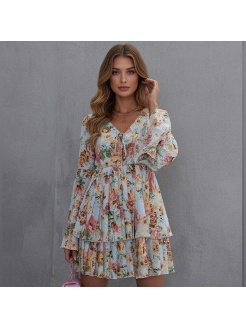 Floral Print Pleated Dress